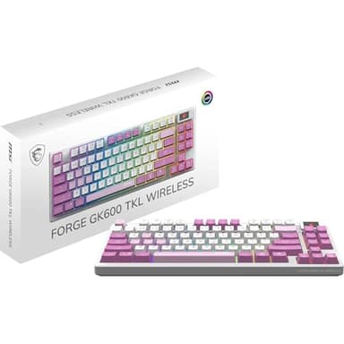 MSI Forge GK600 TKL Wireless Violet FR - Clavier AZERTY mécanique à switches linéaires - Touches PBT imprimées par Sublimation, Base antidérapante, LED RGB, USB 2.0, Bluetooth, 2.4 GHz - Tenkeyless