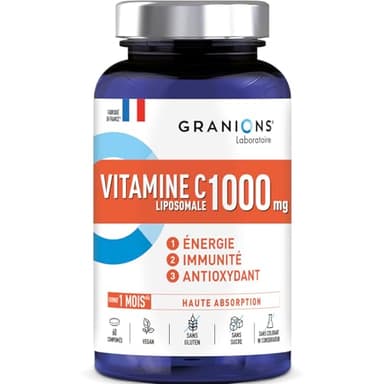GRANIONS| Vitamine C Liposomale 1000 mg | Contribue au fonctionnement normal du système immunitaire et à réduire la fatigue | Haute Absorption | Fabrique en France | 60 comprimés