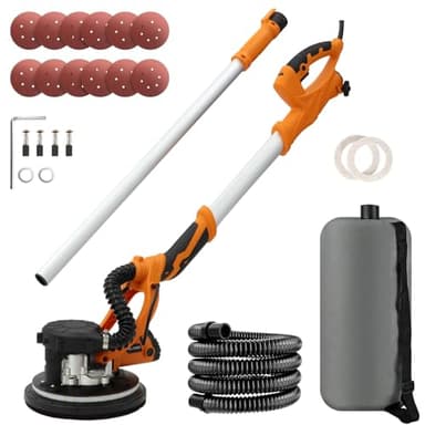 Ponceuse Girafe, 1250W Ponceuse Mur et Plafond, 5 Vitesses Variables 800-1800RPM avec poignée télescopique avec bande lumineuse LED et sac de collecte de poussière par aspiration