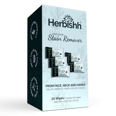 Herbishh Hair Color Stain Remover Wipes - Formule douce pour le nettoyage de la teinture - Lingettes de couleur faciles à nettoyer pour la peau - Pack de voyage avec 5 lingettes - Sûres et