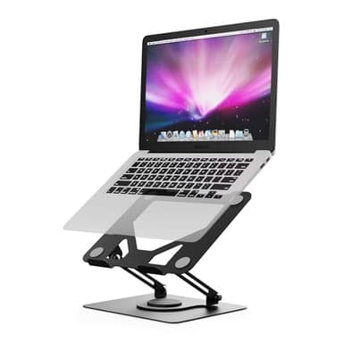 Support Ordinateur Portable Ergonomique Rotatif 360°, GRIFEMA GB1050 - Support PC Portable Réglable en Hauteur, Pliable, Ventilé, Compatible MacBook Air/Pro, Dell, et Laptops 11-17 Pouces - Noir