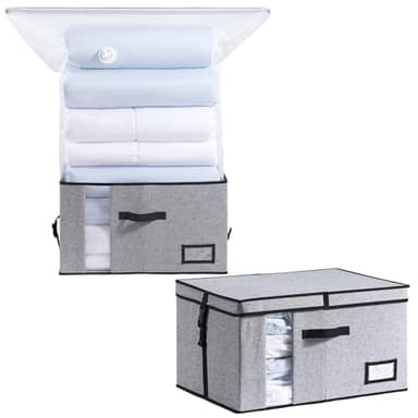 TAILI Sac de Rangement Sous Vide avec Boîte - 2 en 1-53 x 38 x 30 cm Housse de Rangement Sous Vide Pour couettes, vêtements, linge de lit - Pliable sous le lit - Économisez 80% d'espace en plus