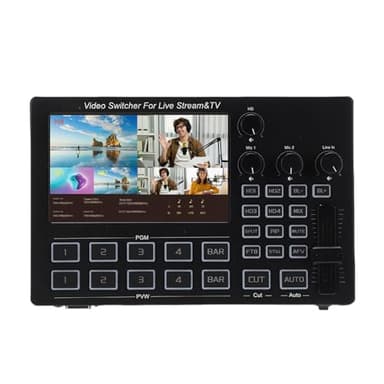 Jectse Commutateur Vidéo 1080P, écran 5 Pouces, Interface Multimédia HD 4 Canaux, Commutateur de Flux en Direct avec Multi-Vues en Temps Réel et Contrôle PTZ, pour Le Streaming (Prise UE)