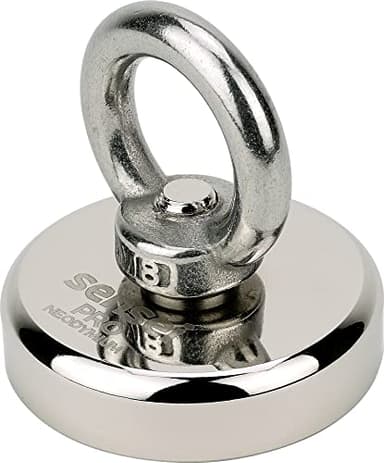 SENSEI® Aimant en Néodyme Puissant avec Anneau Écrou – Ø 48 mm, Force d'Attraction 80 kg – Grand et Très Puissant Aimant pour Levage & Suspension, Pêche Magnétique et Usage Technique