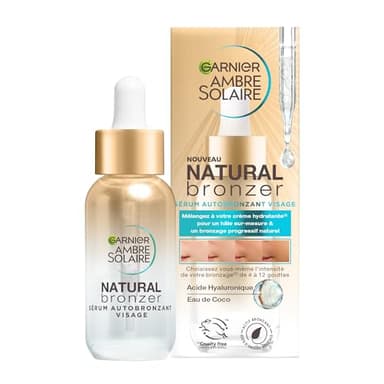 Garnier Ambre Solaire - Sérum Autobronzant Visage Hydratant - Hâle Progressif & Sur-Mesure - Eau de Coco & Acide Hyaluronique - Pour Tous Types de Peaux - Natural Bronzer - 30 ml