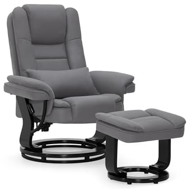 M MCombo Fauteuil Relax avec Fonction inclinable, Fauteuil de Lecture, pivotant à 360°, avec Pouf, Coussin et Poche latérale, jusqu'à 120 kg, pour Le Salon, 9099 (Microfibre Gris)