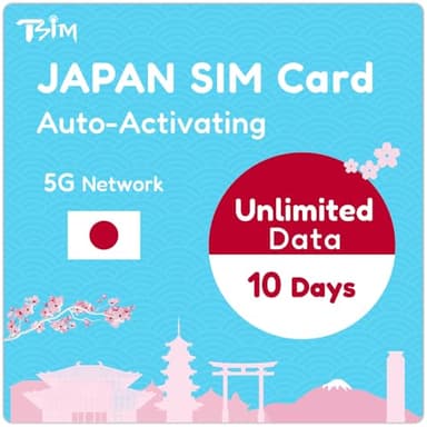 Carte SIM Japon – 10 jours de données illimitées | Activation automatique | Réseau 5G avec Tethering/Hotspot/Partage Internet | Données uniquement (pas de voix)