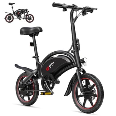 DYU D3S Vélo électrique Pliant 14" - Vitesse maximale de 25 km/h, portée de 40 km, Freins à Disque - Pliable - pour Adolescents et Adultes - Noir