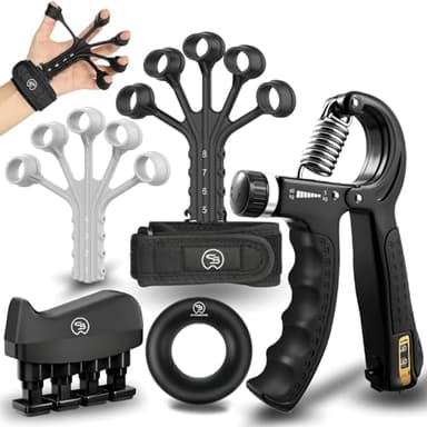 STRABOZZ Musculation Main Kit de 5, Hand Grip Musculation, Entraîneur de Doigts, Musculation Avant Bras, Avant Bras Muscu, Handgrip, Anti Stress Adulte, Appareil de Musculation, Résistance Réglable