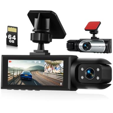 Inefala Dashcam Voiture Avant Intérieur avec Carte SD 64G, 2 Canaux Dash Cam avec 1080P 3.16" Écran, Camera Voiture Vision Nocturne,Enregistrement en Boucle, Détection de Mouvement
