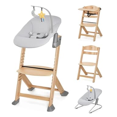 Kinderkraft ENOCK Chaise Haute Bébé + Transat CALMEE, en Bois Naturel, Chaise d'alimentation, Évolutive, Réglable, Puericulture Bébé, Très Solide, Design Universe