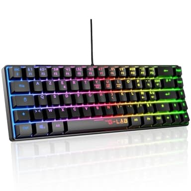 The G-Lab Keyz Hydrogen, Clavier Gamer 60%, Semi-mécanique Filaire Azerty, Rétroéclairage Multicolore - Mini Clavier Gamer Silencieux, Format Compact TKL - Pc/ps4/ Ps5 - New, Noir