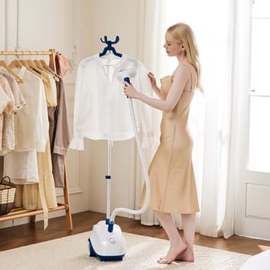 DUMOS - Défroisseur à linge de 1500 W avec roues roulantes, réservoir d'eau de 1,7 l pour vapeur de 55 minutes, chauffage rapide en 45 secondes, vaporisateur portable sur pied pour vêtements sans plis
