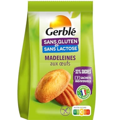 Gerblé Madeleines Nature – Sans Gluten & Sans Lactose – Madeleines Moelleuses à Emporter, Source de Fibres, Sans Huile de Palme, 200 g