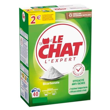 Le Chat - l'Expert – Lessive en Poudre – Efficace Anti-Tâche - Fraîcheur longue durée - Efficace même à Froid – Bicarbonate - 40 Lavages - Emballage Entièrement Recyclable