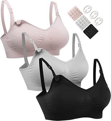 HOFISH Lot de 3 Soutiens-Gorge d'allaitement sans Couture avec rallonges et Clips de Soutien-Gorge S-XXL, Noir/Gris/Rose élégant, Taille M