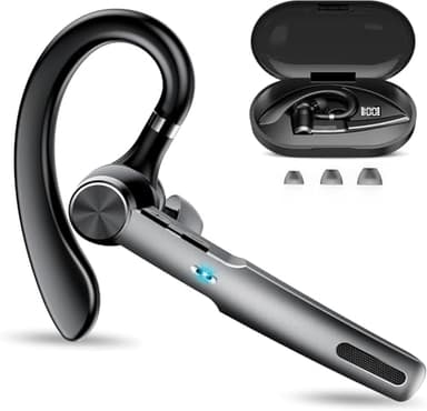 Oreillette Bluetooth sans Fil, V5.3 Kit Main Libre Bluetooth Oreillette avec CVC8.0 Micro antibruit, 60H d'appel Casques sans fil avec Écran LED, IP7 Étanche pour Conduite/Affaires/Bureau, Noir