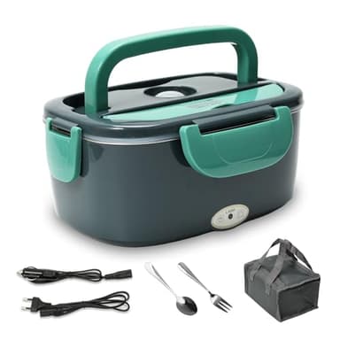 Lunch Box Chauffante,60W 1.5L Gamelle Chauffante, 2 en 1 Boite Chauffante Repas pour Voiture Camion Maison, 12V/24V/220V Lunch Box Chauffante Electrique pour Bureau, École, Voyage, Voiture (A)
