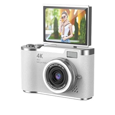Appareil photo numérique compact pour enfants 4K 48 MP Affichage rotatif à 180 degrés, mise au point automatique, écran de 6,1 cm, zoom 8x, appareil photo de poche rétro portable pour enfants