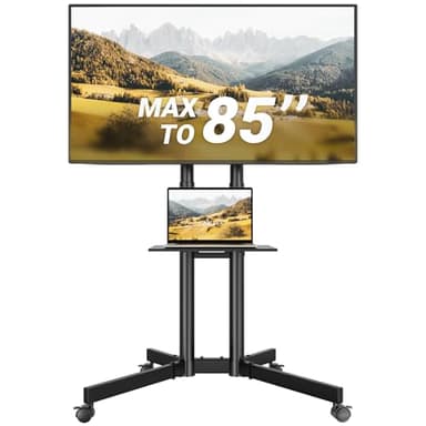 BONTEC Support TV sur Pied avec Roulettes, Pied TV Inclinable et Réglable en Hauteur 32-85 Pouces avec Étagère, Charge Max 55 kg, VESA 600x400 mm, Support Télévision Mobile pour Salon, Bureau, École