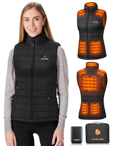 Sevdiea Gilet Chauffant Femme avec Batterie Incluse de 16000mAh 7.4V, Gilet Chauffant Electrique, Pour Les Sports De Plein Air (Noir, L)