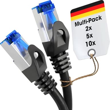KabelDirekt – 5x 3m – Câble Ethernet, Câble Réseau, RJ45/LAN, disponible en 0,25-30m (10Gbps, Vitesse de fibre optique pour les réseaux Gigabit, commutateur, routeur, modem, noir/argent)
