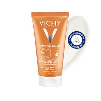 Vichy, Capital Soleil, Émulsion Toucher Sec, SPF50, Protège & Matifie, Pour Peaux Mixtes à Grasses, 50 ml