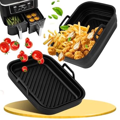 Ninipie 2PCS Moule Silicone Air Fryer, Pliable Plat pour Accessoires Aifryer Ninja Foodi Max Dual Zone 9.5L AF400EUCP AF400EU Ninja 9,5L Double Stack XL SL400EUCP SL400EU AF500EUCP 10,4L Panier