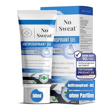No Sweat Gel Anti-Transpirant 50 ml - Pour le Visage, le Cou et la Nuque - Prévient l'Excès de Transpiration et la Brillance - Idéal pour le Travail Actif