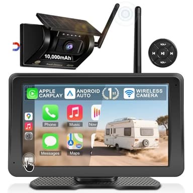 URVOLAX Camera de Recul sans Fil: Ecran Voiture Portable 7 Pouces Apple CarPlay/Android Auto - Batterie 10 000mAh avec Solaire - pour Camping Car Camion Remorque Caravane (69X Premier de l Industrie)