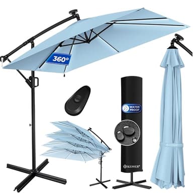 KESSER® Parasol déporté Holly rectangulaire avec housse + protection contre le vent avec manivelle - Parasol à manivelle avec support - Protection UV - En aluminium - Imperméable - Diamètre : 350 cm -