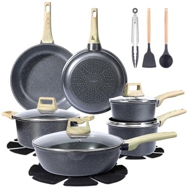 18PCS Batterie De Cuisine Avec Couvercles, Casseroles Et PoêLes AntiadhéSives En CéRamique, Compatible Avec Toutes Les Plaques à Induction, PoêLes, Casseroles Et Faitouts. Saine, Durable Et Facile