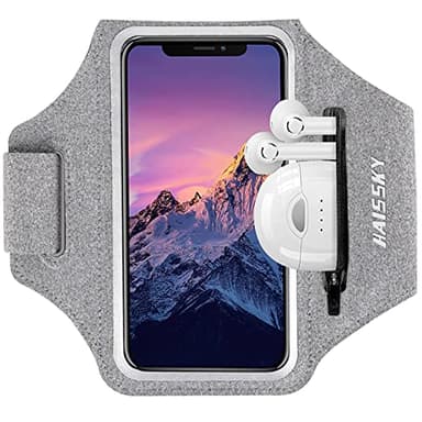 HAISSKY Brassard de Sport avec Poche Écouteur, Brassard Sport pour iPhone 16 Pro Max 15 Pro 14 13 Plus 12 11, Brassard Telephone Smartphone Running Brassard pour Jogging Cyclisme Randonnée