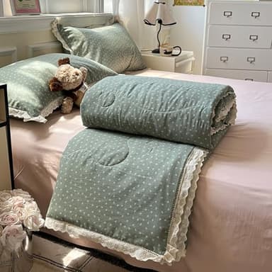 Odot Couette sans Housse Lavable 4,5 Tog, Coton Couette Réversible Ete Legere et Fine - Douce et Confortable, Légère Respirante Couverture Quilting d'Été (Pois Vert Sauge,200 * 230cm)