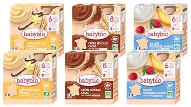 BABYBIO - Gourdes lactées pour bébé - Dès 8 Mois - Au lait de vache BIO - 24x90g (2x3 variétés)