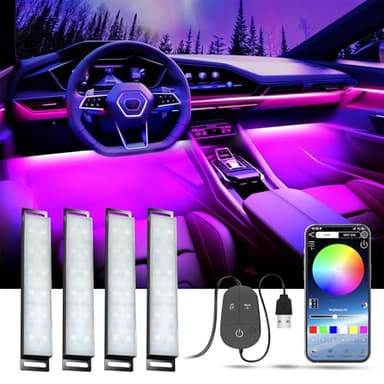 YiLaie Éclairage Intérieur de Voiture, USB LED Interieur Voiture avec ContrôLe App et 16 Millions de Couleurs, Mode Musique, MéMoire de Couleurs, Accessoire Deco