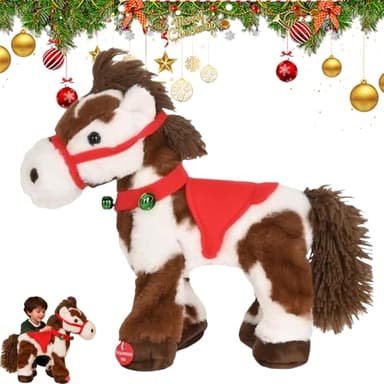 Cheval en Peluche électrique à Pois, Poney De Marche Interactif avec Hennissement, Mouvement De La Tête Et De La Queue, Jouet en Peluche Doux pour Enfants, Cadeaux De Noël 1 Pcs