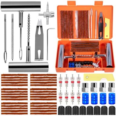 CYJJYZ 64 Pcs Kit Reparation Pneu Voiture, Kit de réparation de pneus de Voiture, Portables Kits de réparation de pneus, Outils de réparation de pneus Lourds, pour Voitures, camions, Motos, Tracteurs