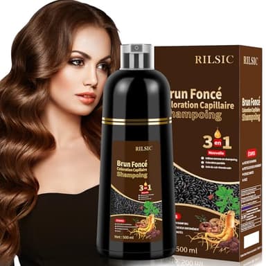 Shampoing Colorant Chatain Foncé, 500ml Shampooing Teinture Cheveux Blancs, Dark Brown Hair Dye Shampoo 3 in 1, Shampoing Cheveux Colorés Instantanée, Coloration Chatain Foncé, Teinture Femme Homme
