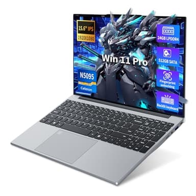 PC Portable Win11, 15,6 Pouces Ordinateur Portable 24Go LPDDR4 RAM 512Go SSD, Celeron N5095 CPU, Clavier Rétro-éclairé/Déverrouillage Empreinte, 180°Flip 1080P Écran Laptop, Webcam+BT4.2+USB3.0+WiFi5