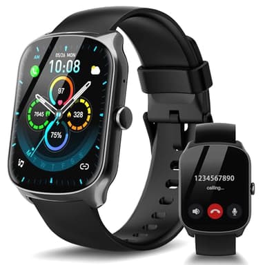Montre Connectée Femme Homme avec Appel Bluetooth, 1.95"HD Ecran Incurvé Smartwatch Podometre/Sommeil/Cardiofrequencemetr, Montre Sport avec 110+ Modes Sportifs, Montre Intelligente Étanche IP68 Noir