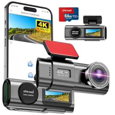 Dashcam Voiture, 4K Camera Voiture avec écran IPS 1.47'', Dash Cam Grand Angle 170°, WiFi & App, Vision Nocturne, Carte SD 64 G, WDR, G-Capteur, 24H Mode Stationnement, Enregistrement en Boucle