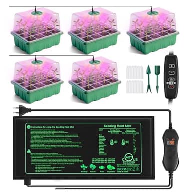 YAUNGEL Mini Serre avec Lampe pour Plantes Tapis Chauffant, 5 Pièces Mini Serre pour Semis avec Thermostat Luminosité Réglable, Serre épaissie avec Couvercle et Ventilation