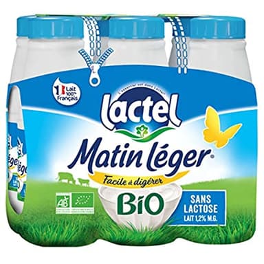 Lactel Matin leger bio, lait demi-ecreme - Les 6 bouteilles de 50cl