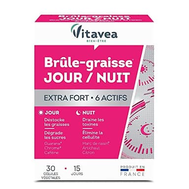 Vitavea - Complément alimentaire Minceur Brûle-graisse EXTRA FORT - Brule graisse : Guarana Chrome - Detox Draineur : Marc de raisin / Artichaut Citron - 30 gélules végétales - Fabriqué en France