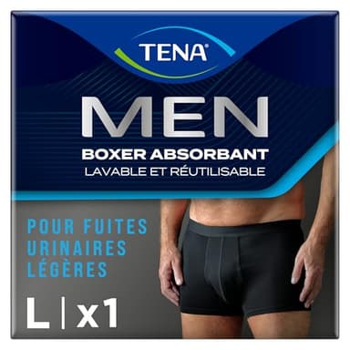TENA Men - Caleçon de Protection Lavable Homme - Pour les Fuites Urinaires Légères - Coupe Classique - Noir - L