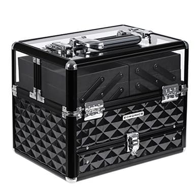 SONGMICS Mallette À maquillage, Coffre cosmÉtique, BoÎte de rangement, Beauty case, pour Bijoux et produits de maquillage, Couvercle transparent en acrylique, Plateaux dÉployÉs JBC318B