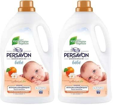 Persavon - Lessive Bébé, à l'Extrait d'Abricot BIO, Hypoallergénique, Peaux Sensibles, Sans Colorant - 2000 ml (Lot de 2)