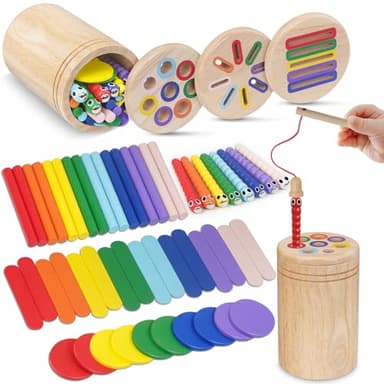 Haozozo Jouet Enfant 1 2 3 Ans, 4 en 1 Jeux Montessori 1 2 3 Ans, Jouet Bebe 1 2 Ans, Apprendre Les Couleurs Jeu Educatif 1-3 Ans avec Sac de Rangement