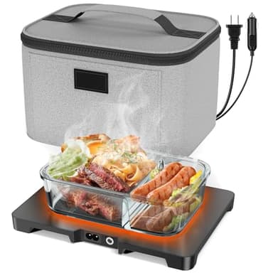DDHTSAL Four Portable - 3 en 1 Boîte à Lunch Chauffante Électrique(12 V/24 V/220 V), 1.7L Four à Micro-Ondes de Voiture,Chauffage Rapide,Mini Chauffe-boîte à Lunch pour Voyage,Camping,Camion,Gris
